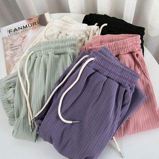 Elastic Waist Ice Silk Accordion Pleat Gathered Cuff Pants
