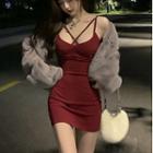 Set: Long-sleeve Shrug + Strappy Mini Bodycon Dress