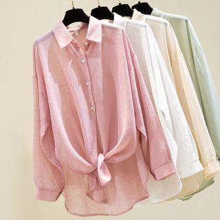 Long-sleeve Tie-front Light Shirt