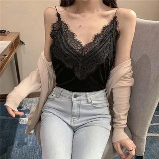 Spaghetti Strap Lace Top Black - One Size