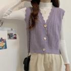 Pointelle Knit Sweater Vest / Ribbed Knit Top