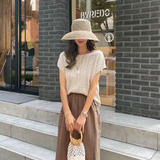 Batwing-sleeve Cable-knit Top