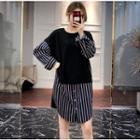 Striped Panel Mock Two-piece Pullover Dress As Shown In Figure - One Size