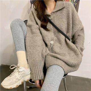 Plain Button-up Loose-fit Cardigan