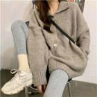 Plain Button-up Loose-fit Cardigan
