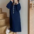 Long-sleeve Henley Sleep Dress Blue - One Size