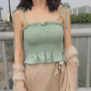 Tie-strap Smocked Cropped Camisole Top