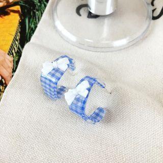 Gingham Open Hoop Sterling Silver Ear Stud 1 Pair - Blue - One Size