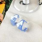 Gingham Open Hoop Sterling Silver Ear Stud 1 Pair - Blue - One Size