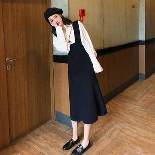 Set: Long-sleeve Plain Shirt + Overall Dress