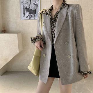 Long-sleeve Leopard Print Shirt / Double-breasted Blazer
