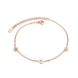 Simple Personality Plated Rose Gold Geometric Round Flower 316l Stainless Steel Anklet With Cubic Zirconia Rose Gold - One Size