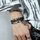 Faux Leather Layered Bracelet 1pc - 1478 - Black - One Size