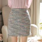 Fringe-hem Tweed H-line Skirt