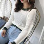 Distressed Color-block Round-neck Sweater