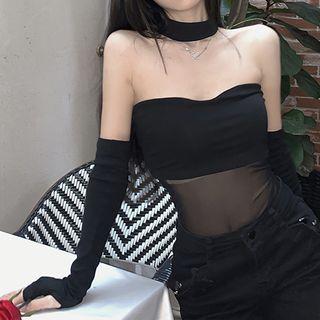 Halter Mesh Panel Camisole Top