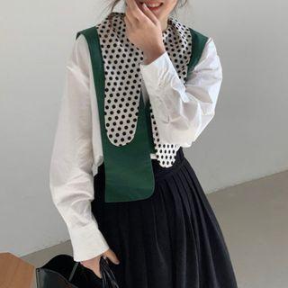 Long Sleeve Asymmetrical Collar Shirt / High Waist Skirt