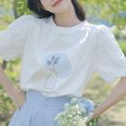 Short-sleeve Floral Lace T-shirt Floral - White - One Size