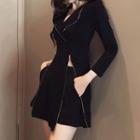 Set: Zip Detail Long-sleeve Midi A-line Dress + Shorts
