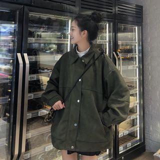 Faux-suede Buttoned Oversized Jacket