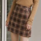 High-waist Gingham Woolen Skirt