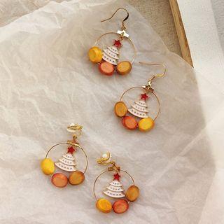 Christmas Tree Wooden Bead Hoop Earring