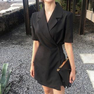 Notched-lapel Wrap-front Playsuit With Sash