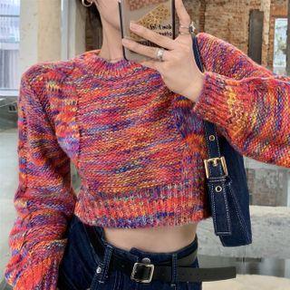 Melange Cropped Sweater Purple - One Size