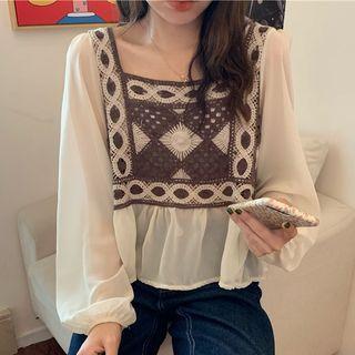 Crochet Front Square Neck Blouse