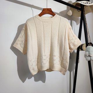 Round-neck Cut-out Cropped Semi Sleeve Sweater