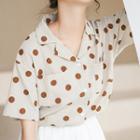 Short-sleeve Polka Dot Shirt Dotted - Coffee - One Size