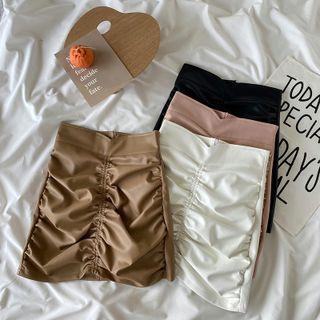 High-waist Plain Faux Leather Skirt