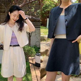 Linen Crop Button Jacket