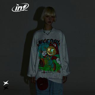 Unisex Reflective Cartoon-print Loose Sweatshirt