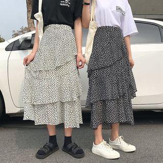 Printed Midi A-line Tiered Skirt