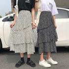 Printed Midi A-line Tiered Skirt