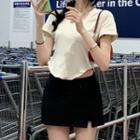 Short-sleeve Asymmetrical T-shirt / Side-slit Mini Pencil Skirt