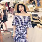 Off-shoulder Check Sundress