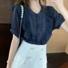 Puff Sleeve Ruffled Chiffon Blouse