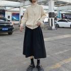 Turtleneck Buttoned Sweater / A-line Midi Skirt