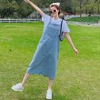 Denim Midi A-line Overall Dress / T-shirt / Set