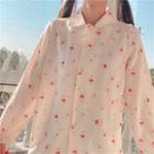 Floral Print Lace Trim Shirt Almond - One Size
