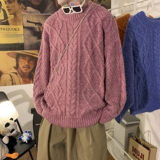 Round-neck Plain Striped Oversize Sweater