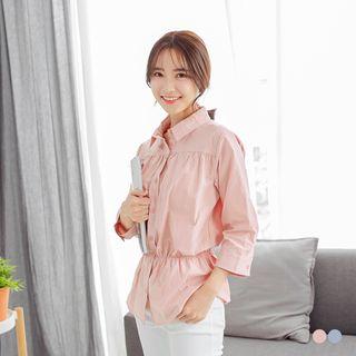 Elastic-waist Cotton Tunic Shirt