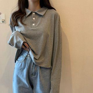 Polo-neck Buttoned Knit Top