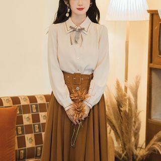 Set: Bow Shirt + Midi Skirt