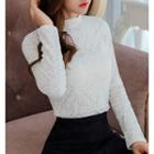 Stand-collar Long-sleeve Lace Top