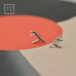 Antlers Stud Earring One Pair - 925 Sterling Silver - Antlers Stud Earring - One Size