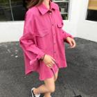 Pocketed Snap-button Jacket Rose Pink - One Size