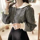 Wide-collar Checked Cardigan